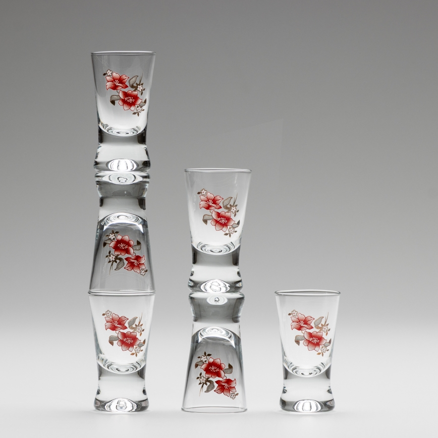 К-кт 6x чаша за шот прозрачен с мотив на букет № 2