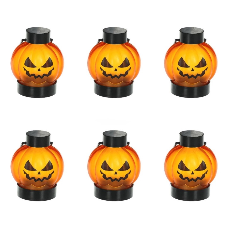 К-кт 6x LED Декорация HALLOWEEN LED/1xCR2032/топло бял тикви