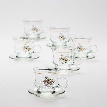 К-кт 6x стъклена чаша с чинийка прозрачен букет № 2