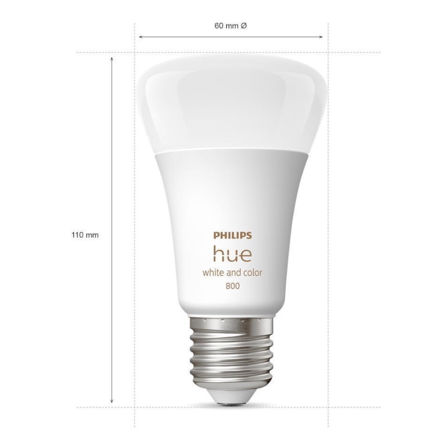 К-кт - LED RGBW Димируема лента Philips Hue WHITE AND COLOR AMBIANCE 2m LED/20W/230V + 2x LED Димируема крушка Philips A60 E27/9W/230V 2000-6500K