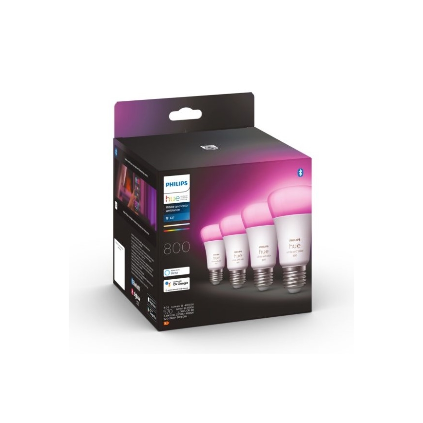 К-кт - LED RGBW Димируема лента Philips Hue WHITE AND COLOR AMBIANCE 2m LED/20W/230V + 4x Димируема крушка Philips A60 E27/6,5W/230V 2000-6500K