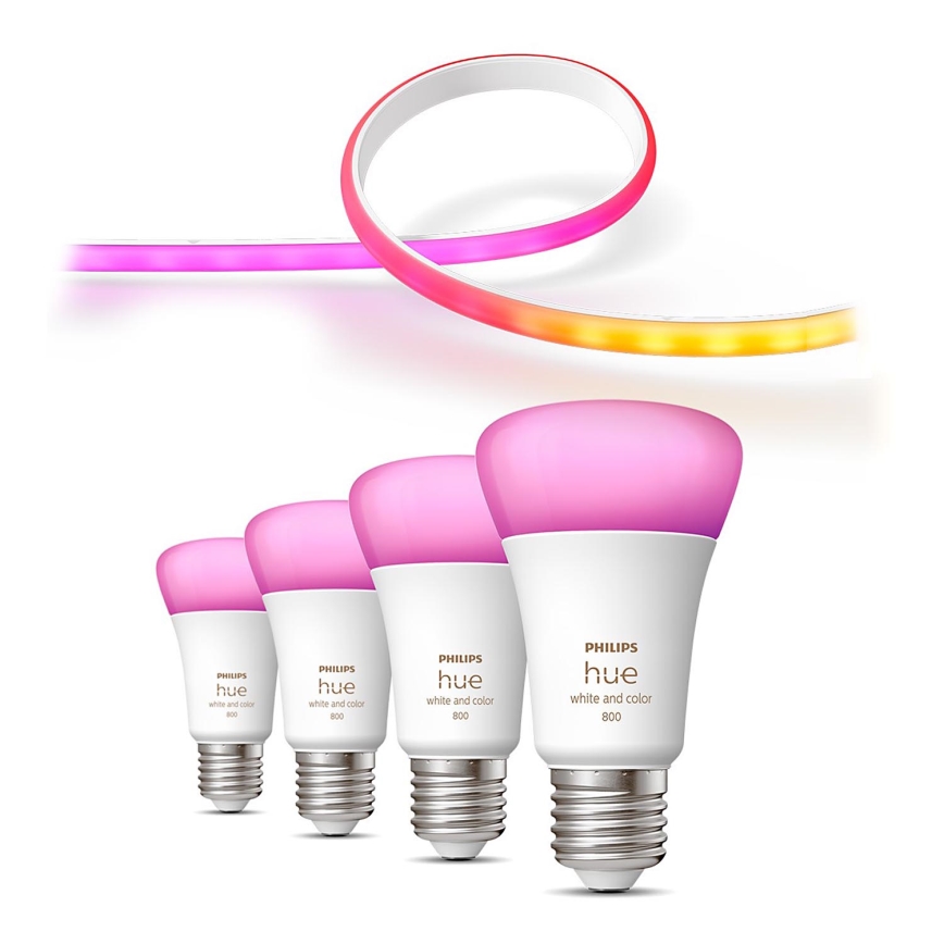 К-кт - LED RGBW Димируема лента Philips Hue WHITE AND COLOR AMBIANCE 2m LED/20W/230V + 4x Димируема крушка Philips A60 E27/6,5W/230V 2000-6500K