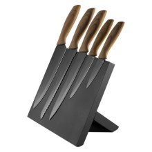 К-кт ножове от неръждаема стомана 5 бр. с магнитна стойка дървена/черна