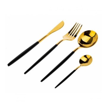 К-кт прибори от неръждаема стомана LIJO 4 бр. черни/златисти