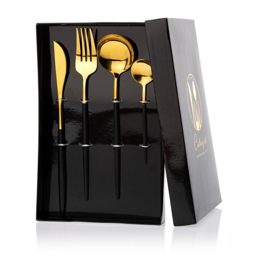 К-кт прибори от неръждаема стомана LIJO 4 бр. черни/златисти