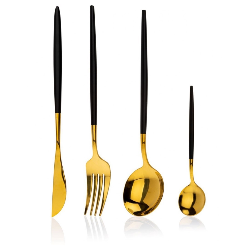 К-кт прибори от неръждаема стомана LIJO 4 бр. черни/златисти