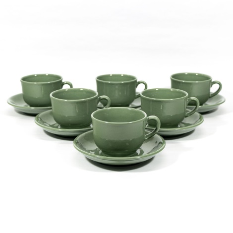 К-кт за чай 6бр. керамични чаши Masch с чинийки зелени