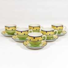 К-кт за кафе 6 бр. керамични чаши с чинийки зелен/жълт