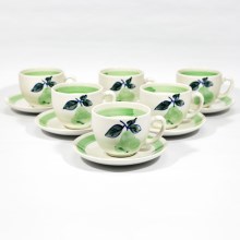 К-кт за кафе 6бр. керамични чаши с чинийки бели/зелени
