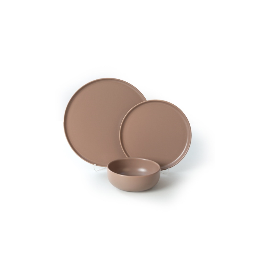 Кафяв керамичен сервиз за хранене, 18 части