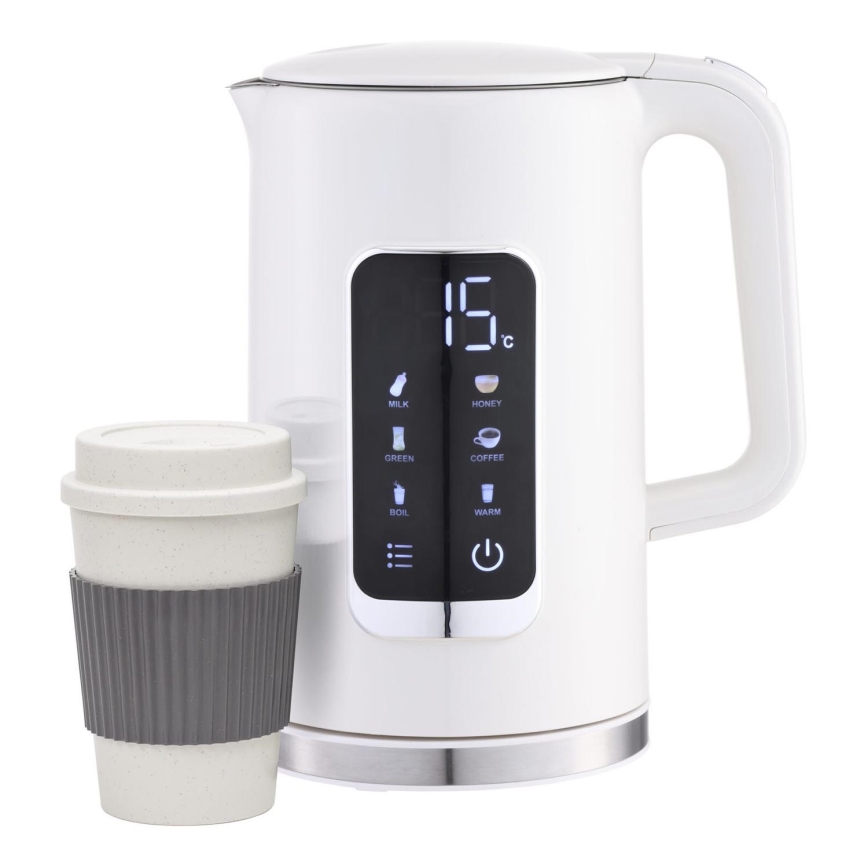 Кана с LCD дисплей 1,7 l 2200W/230V бял + туристическа чаша 450 ml
