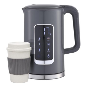 Кана с LCD дисплей 1,7 l 2200W/230V сив + туристическа чаша 450 ml