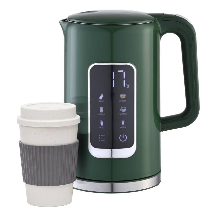 Кана с LCD дисплей 1,7 l 2200W/230V зелен + туристическа чаша 450 ml