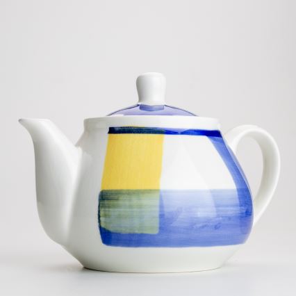 Керамичен кафе чайник с капак Lucie бял и син