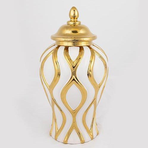 Керамичен буркан 30,6x16,2 см златист/бял