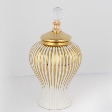 Керамичен буркан 35x17,5 см златист/бял