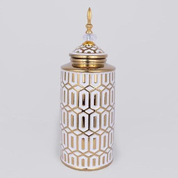 Керамичен буркан 45,7x16,9 см златист/бял