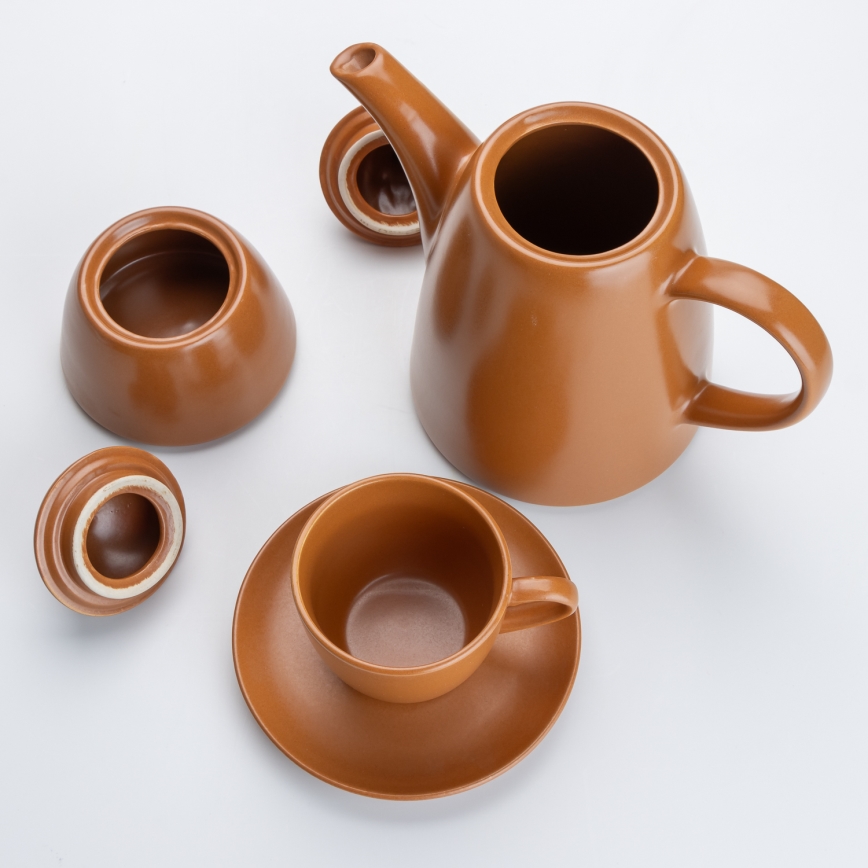 Керамичен чай комплект кафяв