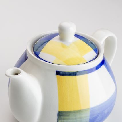 Керамичен кафе чайник с капак Lucie бял и син