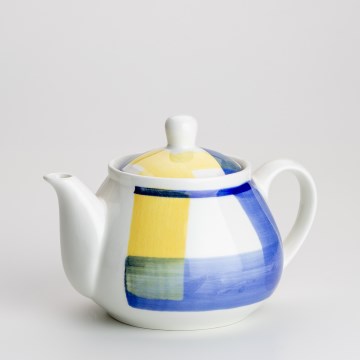 Керамичен кафе чайник с капак Lucie бял и син