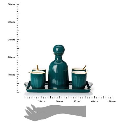 Керамичен комплект от чаши с гарафа и поднос KENDI зелен