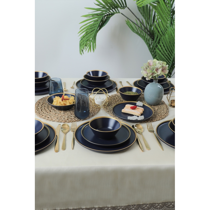 Керамичен комплект за хранене от 24 части, син/златист
