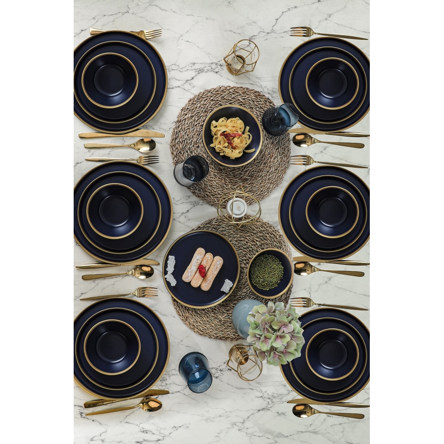 Керамичен комплект за хранене от 24 части, син/златист