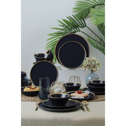 Керамичен комплект за хранене от 24 части, син/златист
