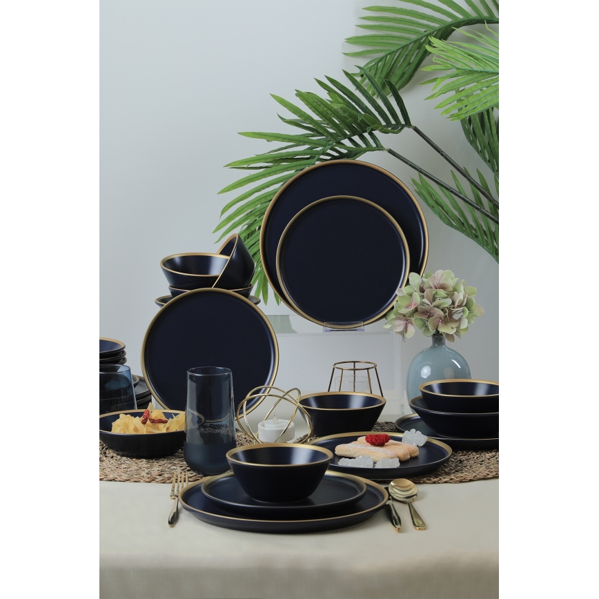 Керамичен комплект за хранене от 24 части, син/златист