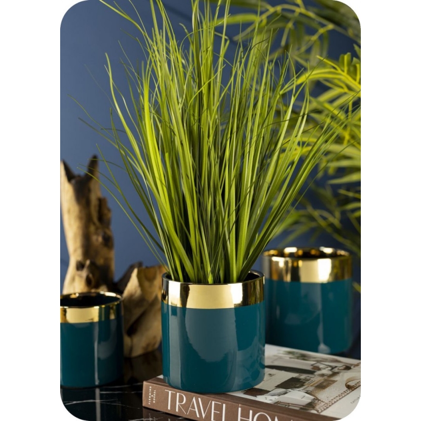 Керамична саксия CINDY 11x11 см зелена/златиста