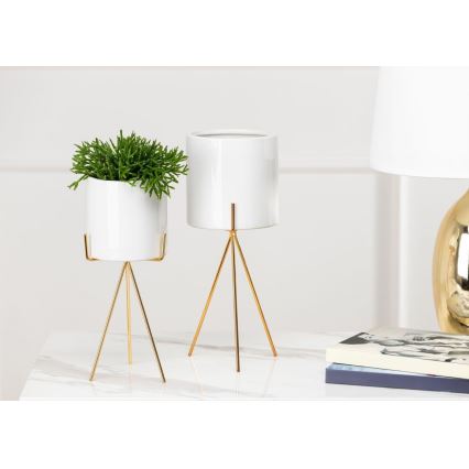 Керамична саксия EMMA 28,3x11 см бяла/златиста