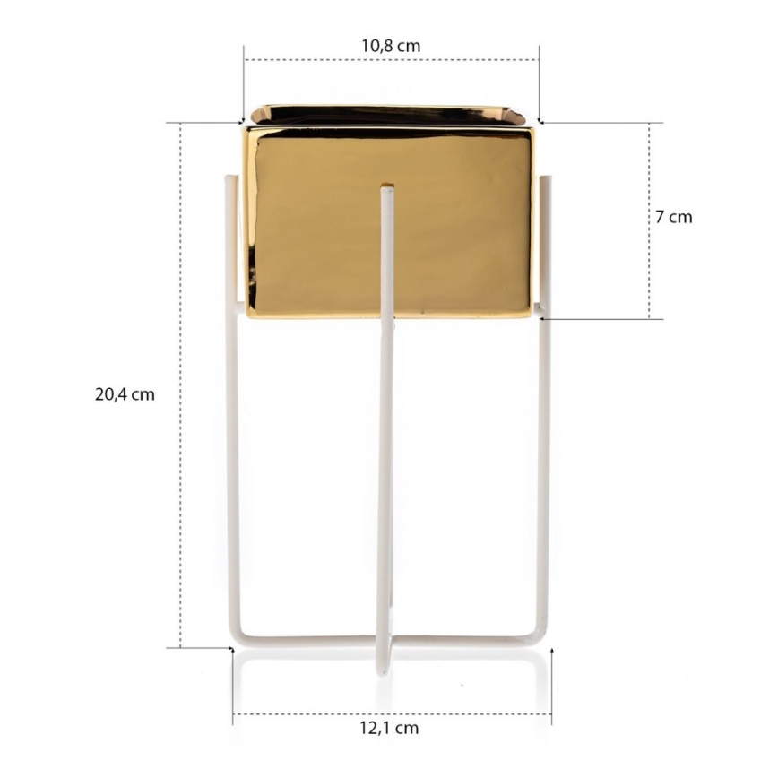 Керамична саксия MIZU 20,4x12,1 см златиста/бяла