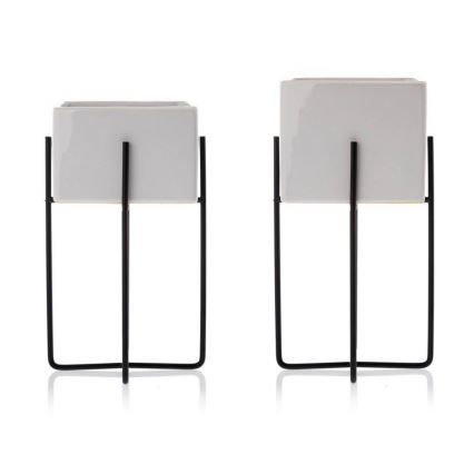 Керамична саксия MIZU 22x12 см бяла/черна