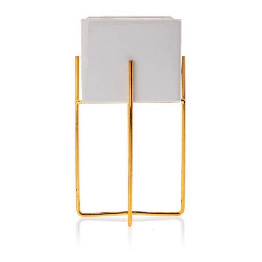 Керамична саксия MIZU 22x12 см бяла/златиста