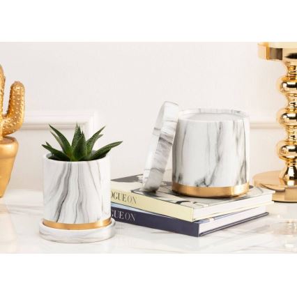 Керамична саксия с купа HANYA 11x11 см мраморен декор