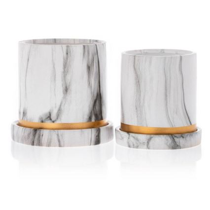 Керамична саксия с купа HANYA 11x11 см мраморен декор