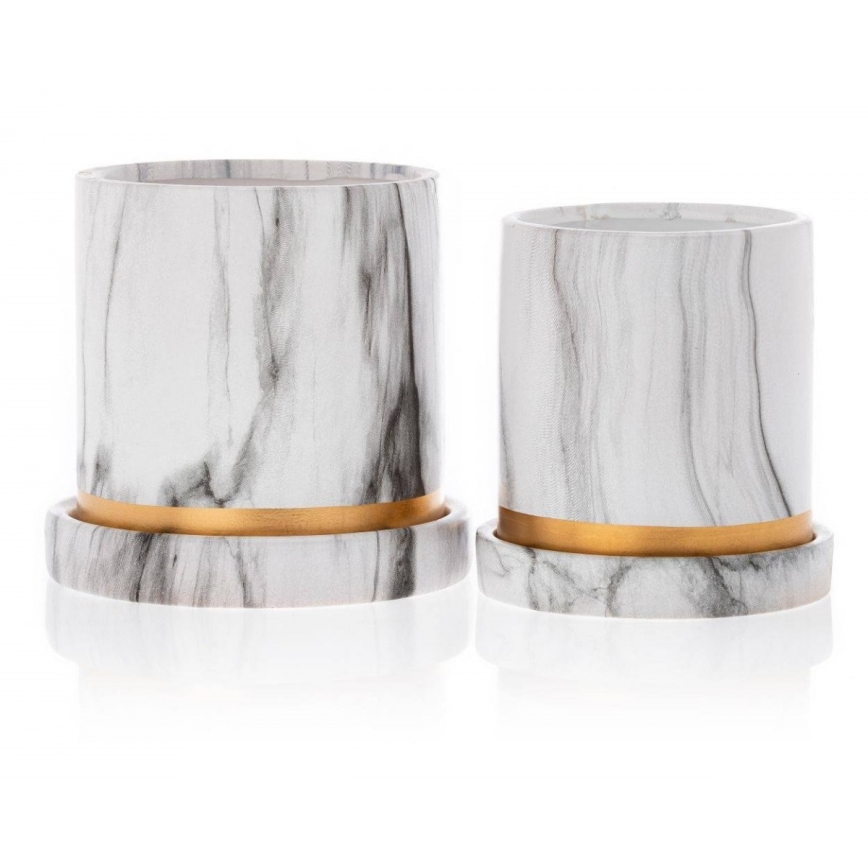 Керамична саксия с купа HANYA 11x11 см мраморен декор