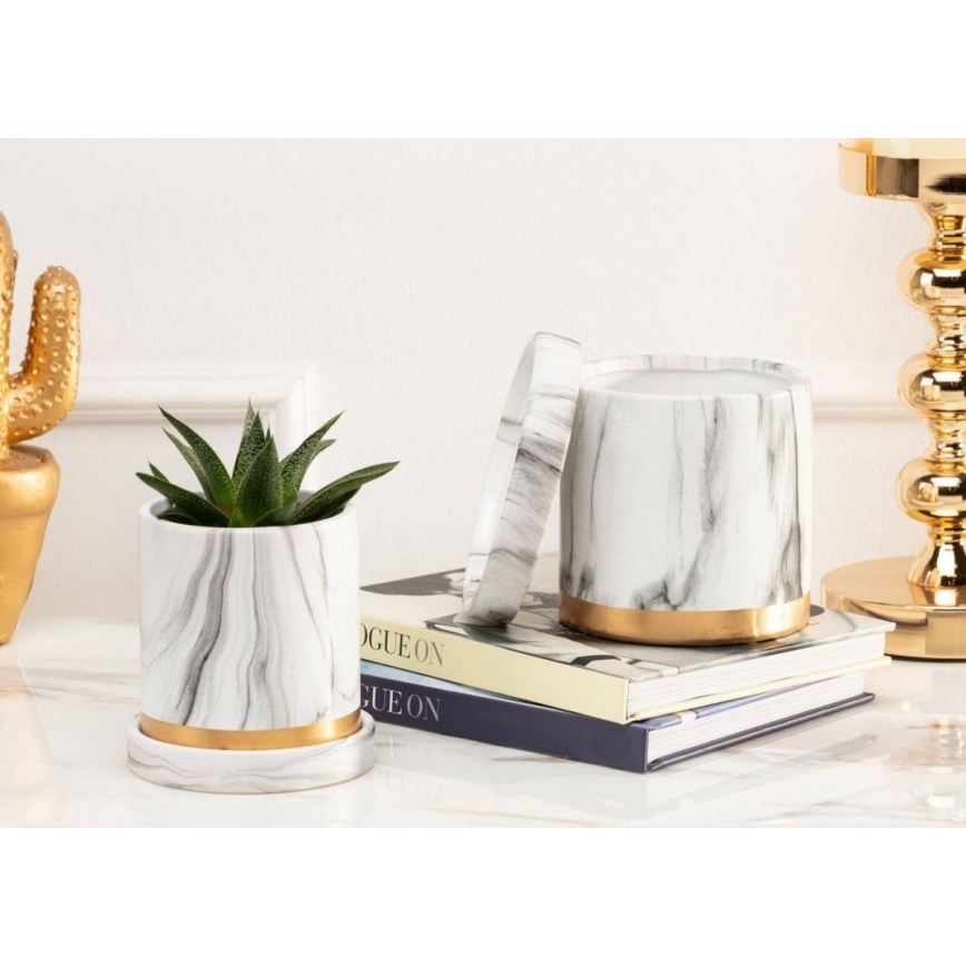 Керамична саксия с купа HANYA 13x13 см мраморен декор