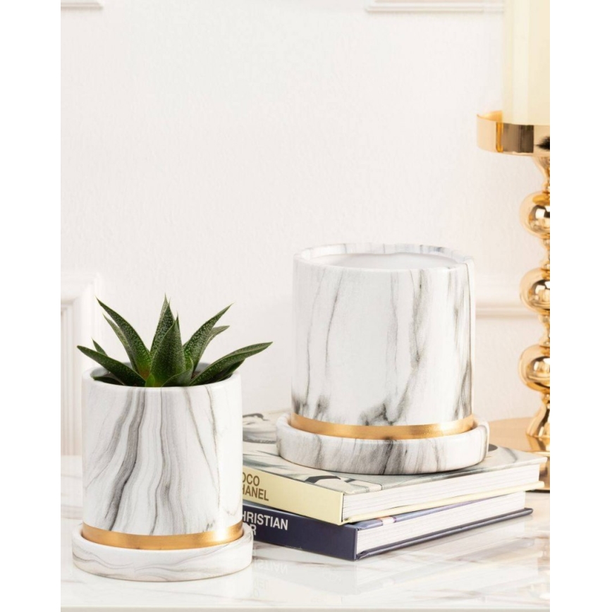 Керамична саксия с купа HANYA 13x13 см мраморен декор