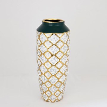 Керамична ваза 31x12,5 см бял/златист/зелен
