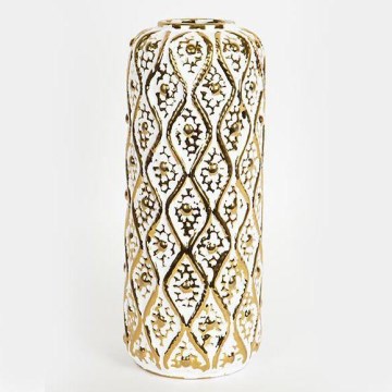 Керамична ваза 37x15 см златист/бял