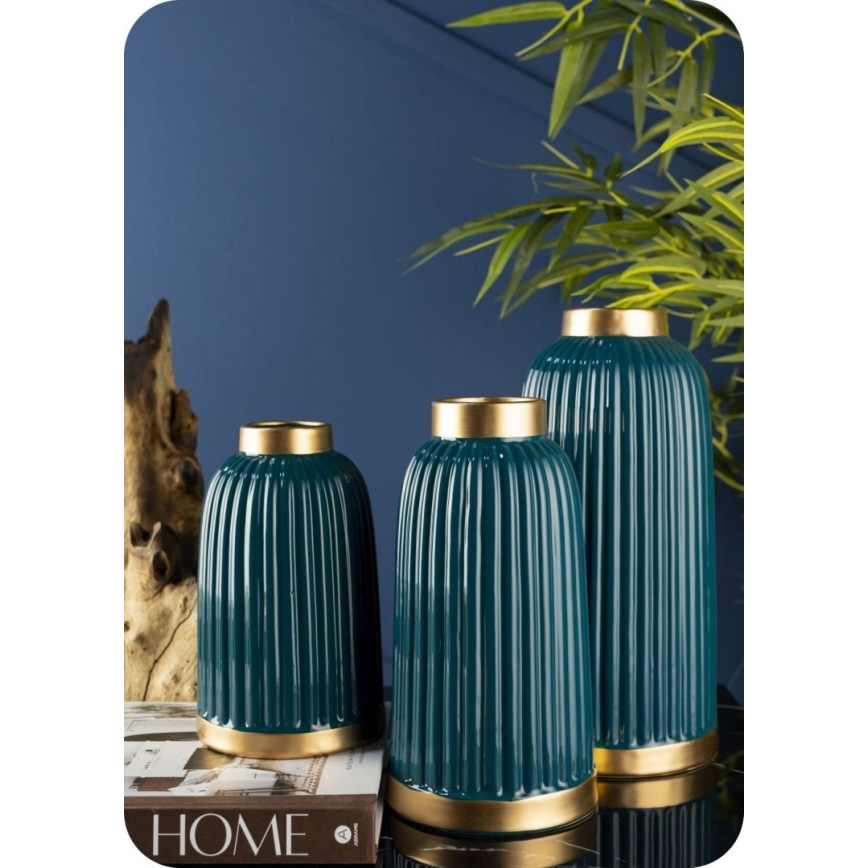 Керамична ваза ROSIE 30,5x14 см зелена/златиста