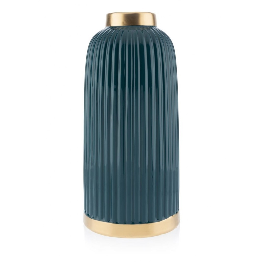 Керамична ваза ROSIE 30,5x14 см зелена/златиста