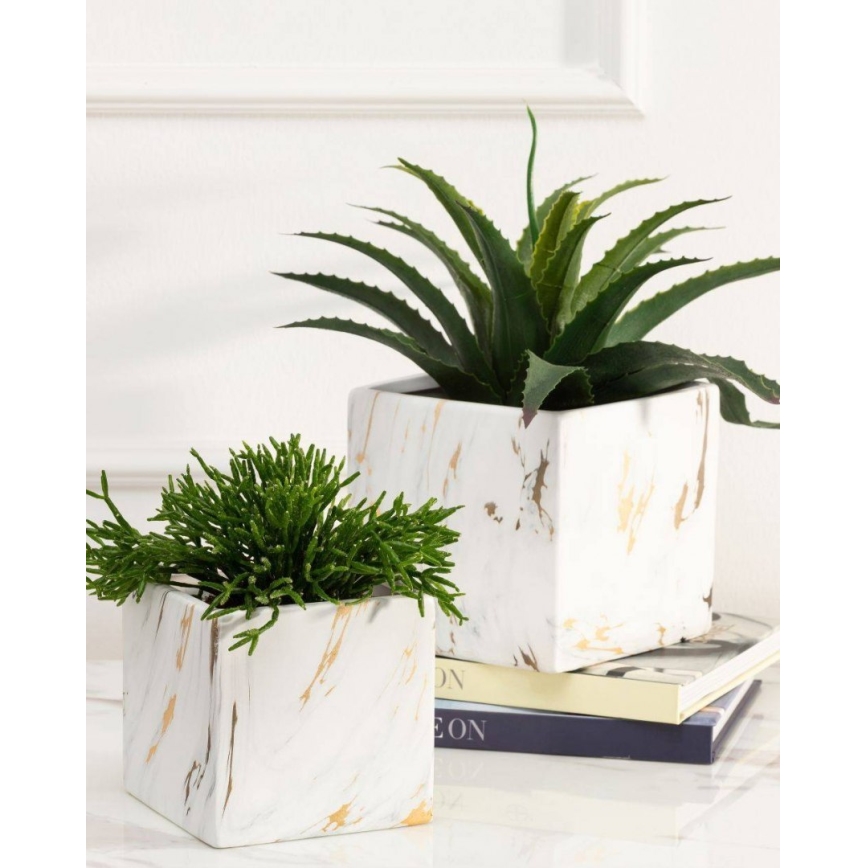 Керамична саксия MARBELA 13x13 см бяла/златиста