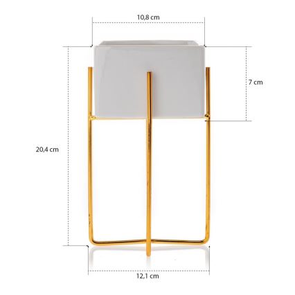 Керамична саксия MIZU 20,4x12,1 см бяла/златиста