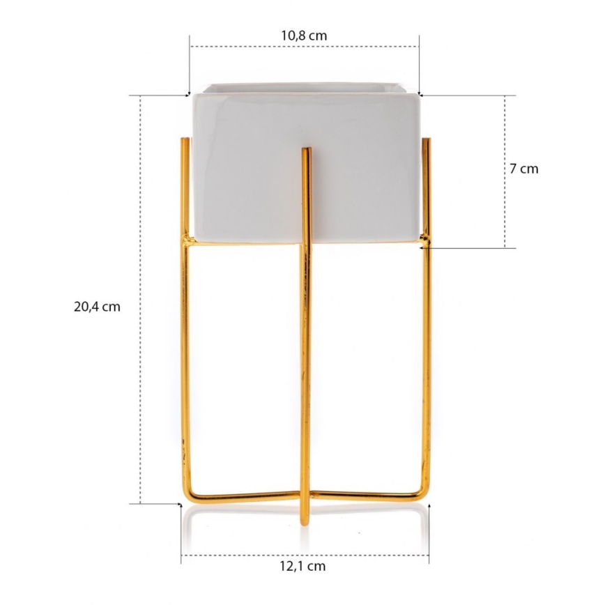 Керамична саксия MIZU 20,4x12,1 см бяла/златиста