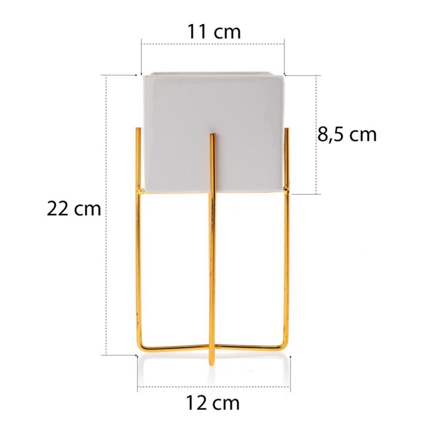 Керамична саксия MIZU 22x12 см бяла/златиста