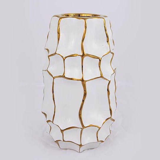 Керамична ваза 25x14,5 см златист/бял