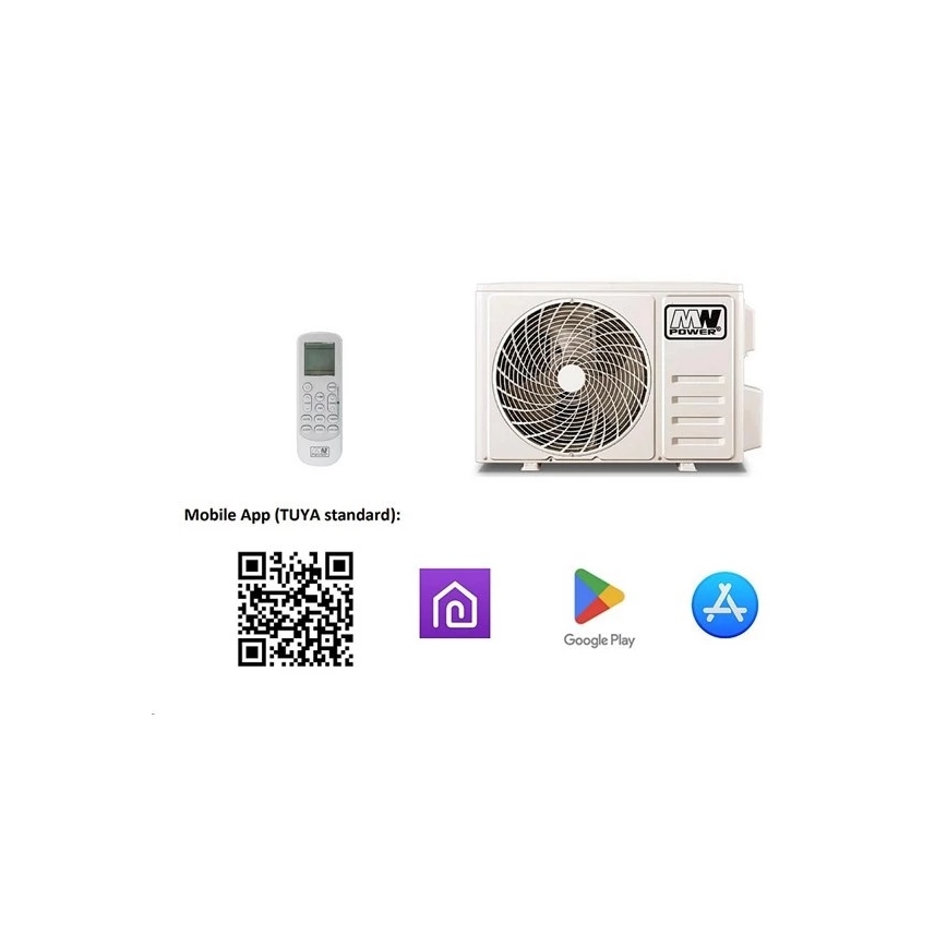 Климатик 12K V1 3,65 kW Wi‑Fi Tuya, бял + дистанционно управление