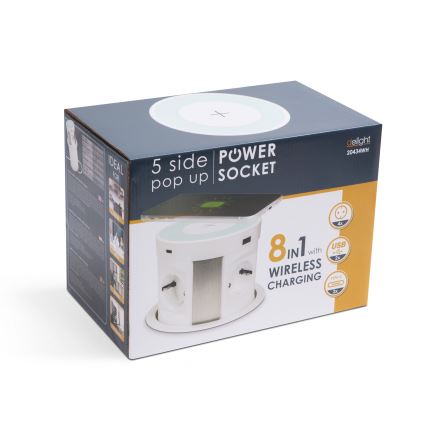 Колона за контакти за плот на бюро с безжично зареждане 4x230V + 2x USB-A + 2x USB-C бяла